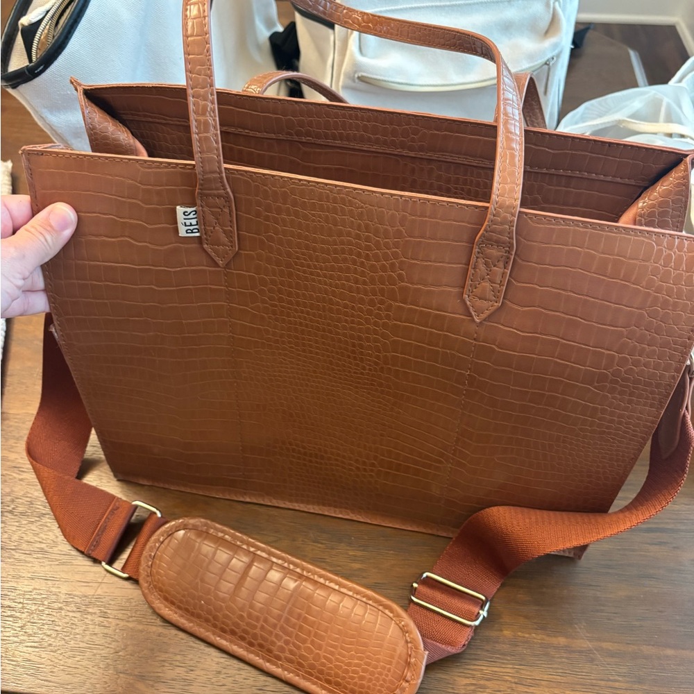 BEIS Work Tote in cognac croc.